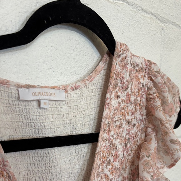 Olivaceous Cream and Blush Floral Ruffle Dress - Picture 2 of 4